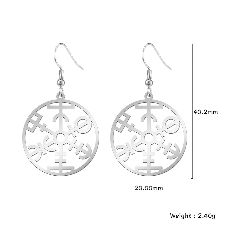 Metal Vegvísir Compass Earrings