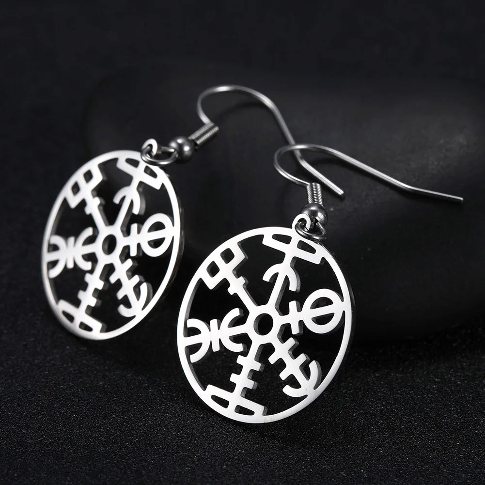 Metal Vegvísir Compass Earrings