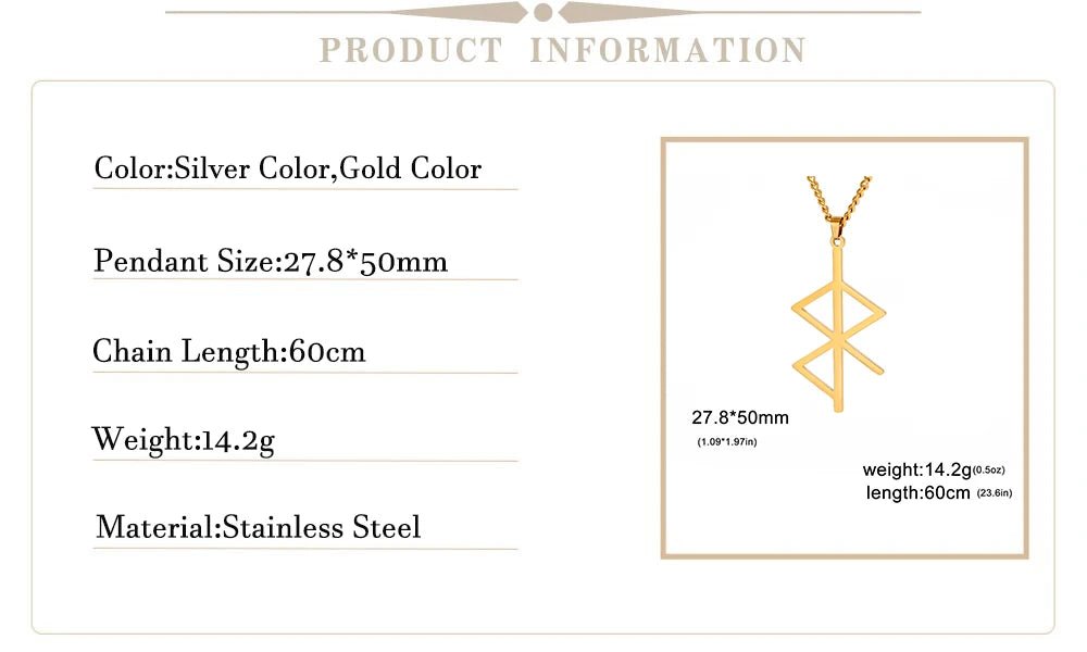 Algiz & Gebo Rune Pendant Necklace in Stainless Steel - Vikheim