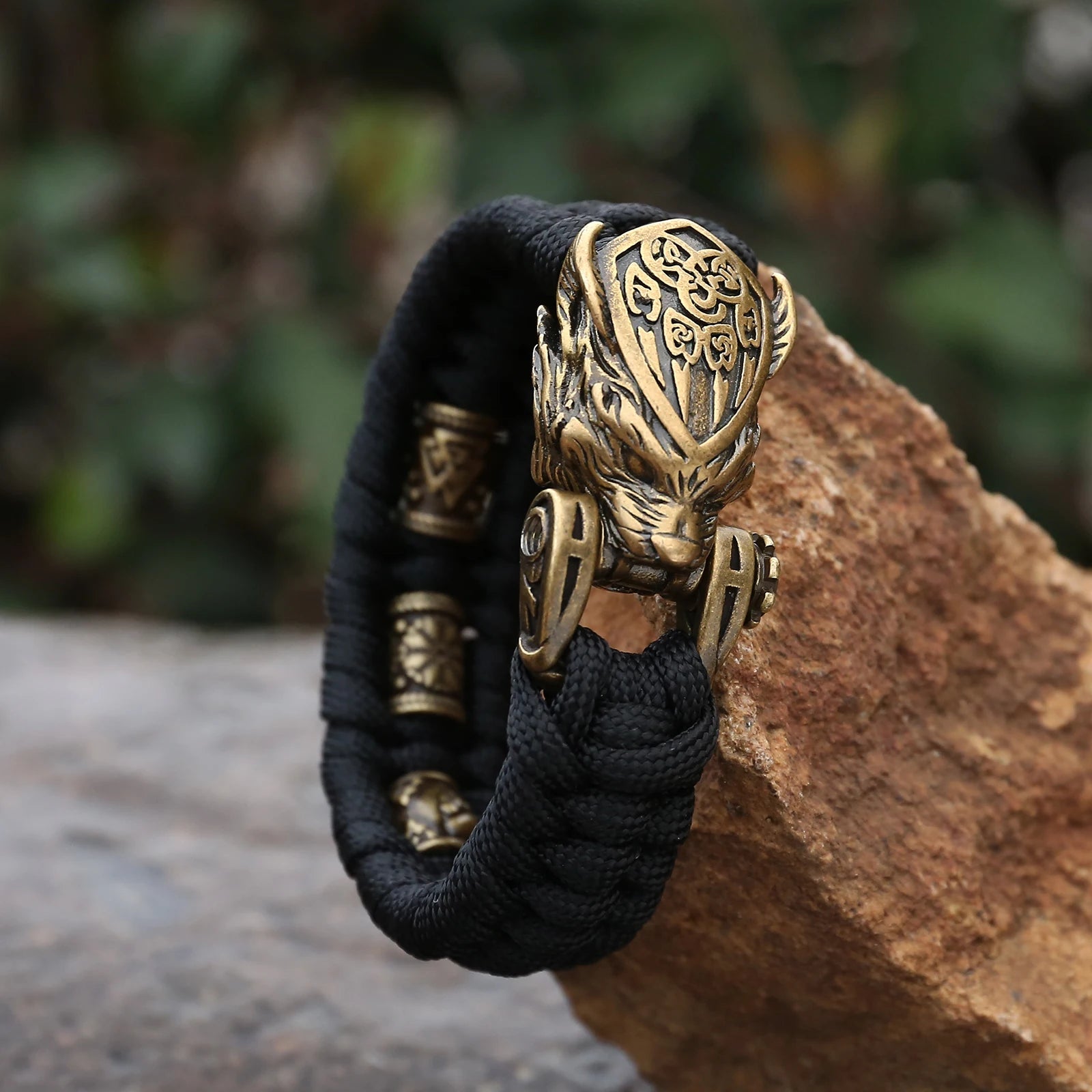 Fenrir’s Binding Viking Paracord Bracelet – Wolf Head Survival Cuff - Vikheim