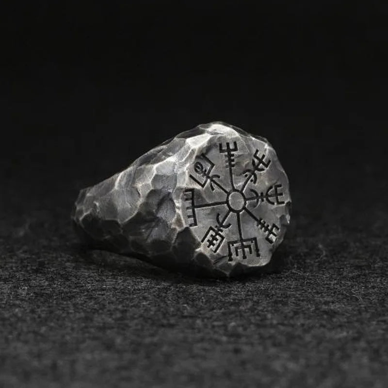 Handmade Vegvisir Adjustable Ring – Viking Compass Guidance in Thai Silver - Vikheim