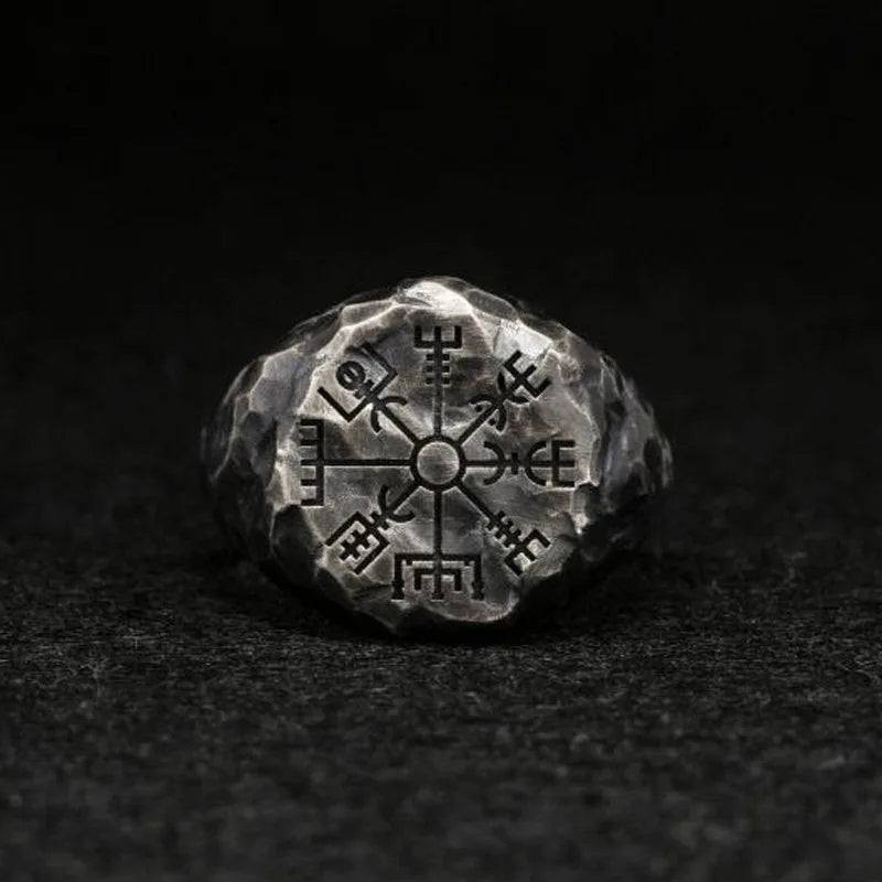 Handmade Vegvisir Adjustable Ring – Viking Compass Guidance in Thai Silver - Vikheim