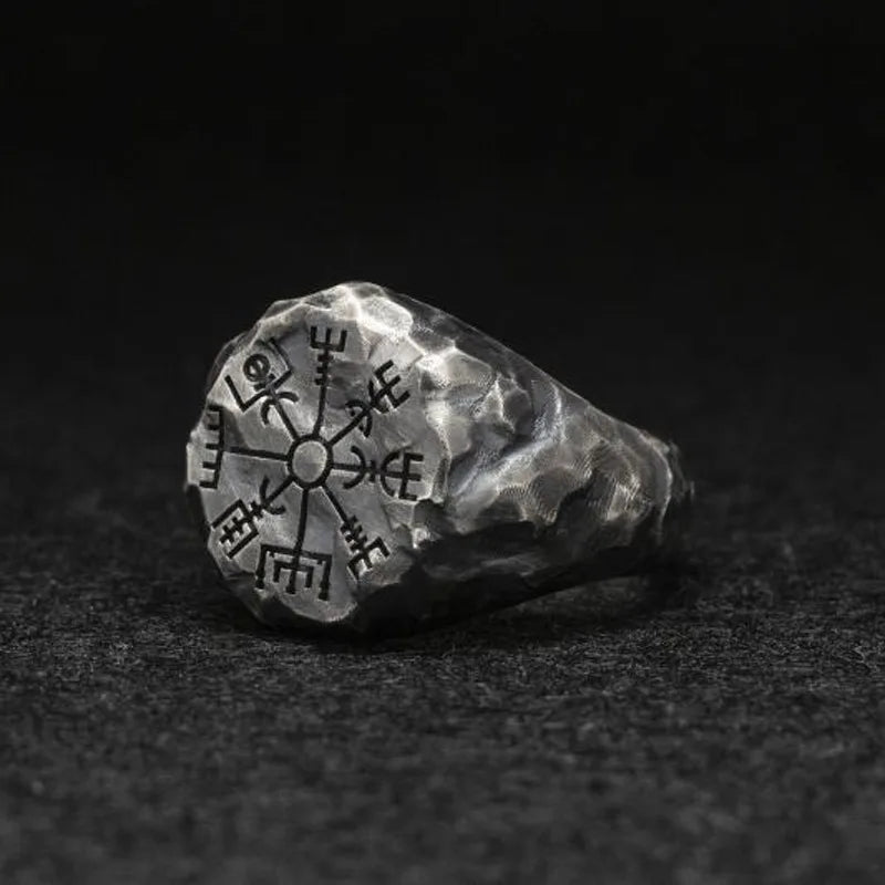 Handmade Vegvisir Adjustable Ring – Viking Compass Guidance in Thai Silver - Vikheim