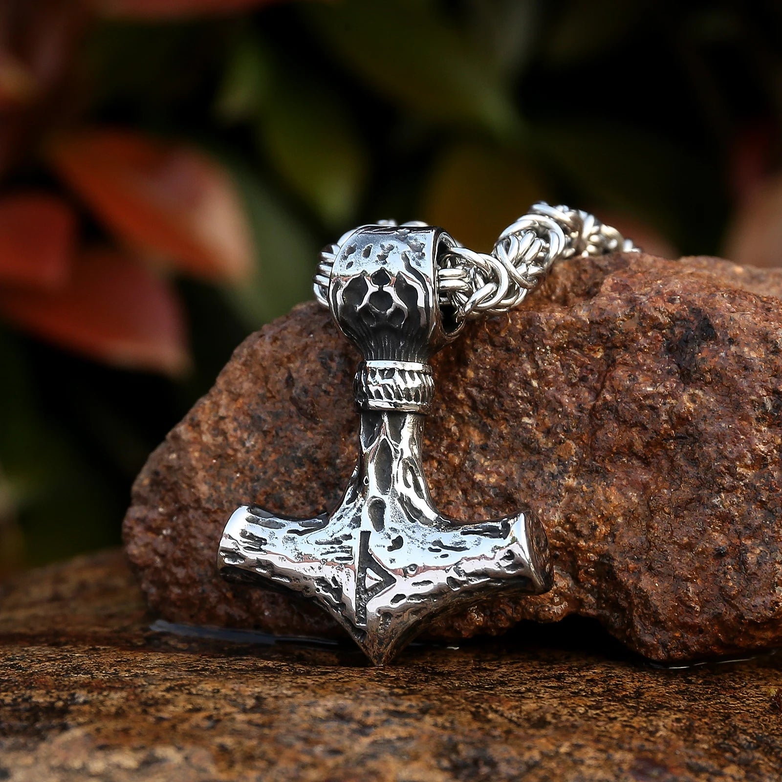 Mjolnir Hammer Pendant Necklace in Stainless Steel - Vikheim