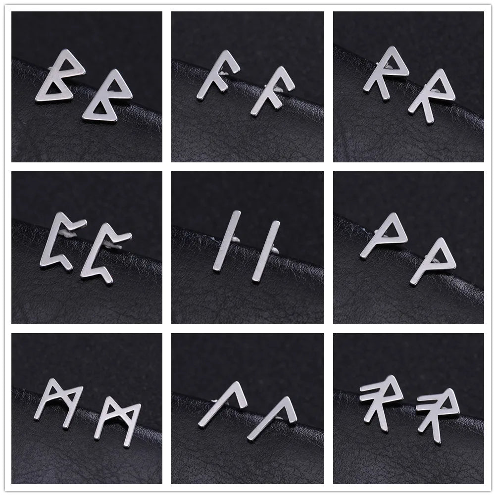Nordic Runes Letter Stud Earrings - Vikheim
