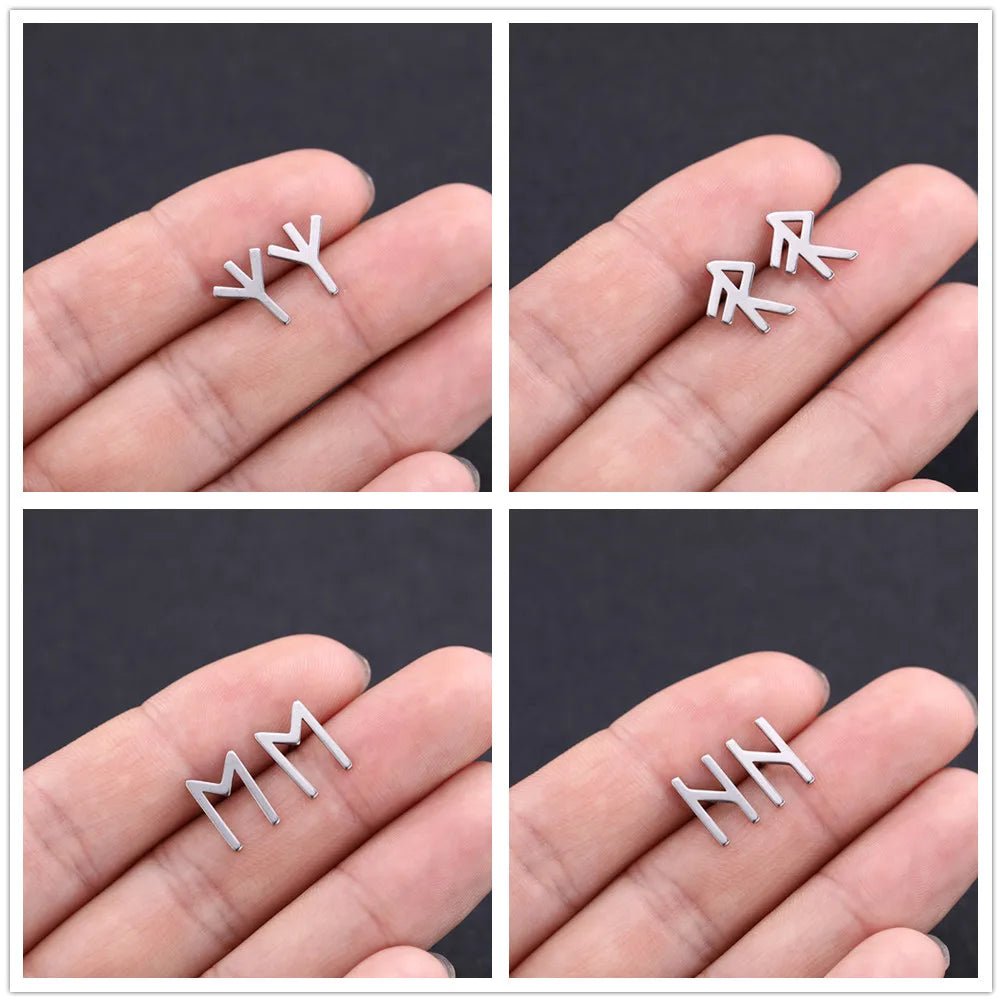 Nordic Runes Letter Stud Earrings - Vikheim
