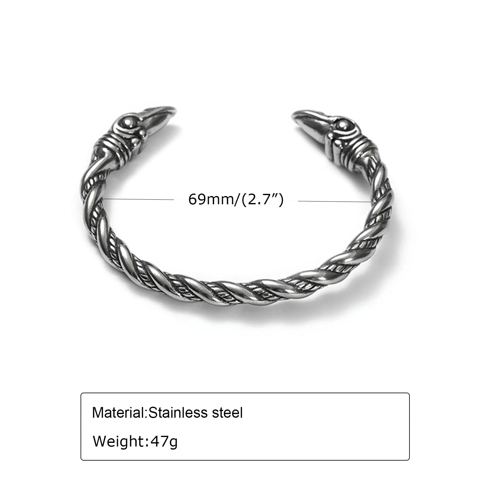 Norse Ránbönd Cuff Bracelet - Stainless Steel Twisted Rope Bangle - Vikheim