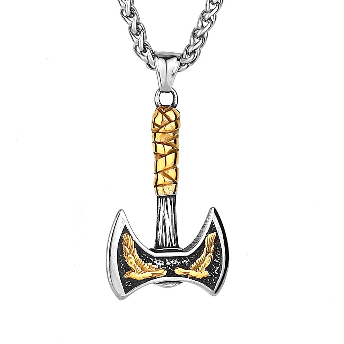 Odin’s Raven & Double Axe Pendant – Stainless Steel - Vikheim