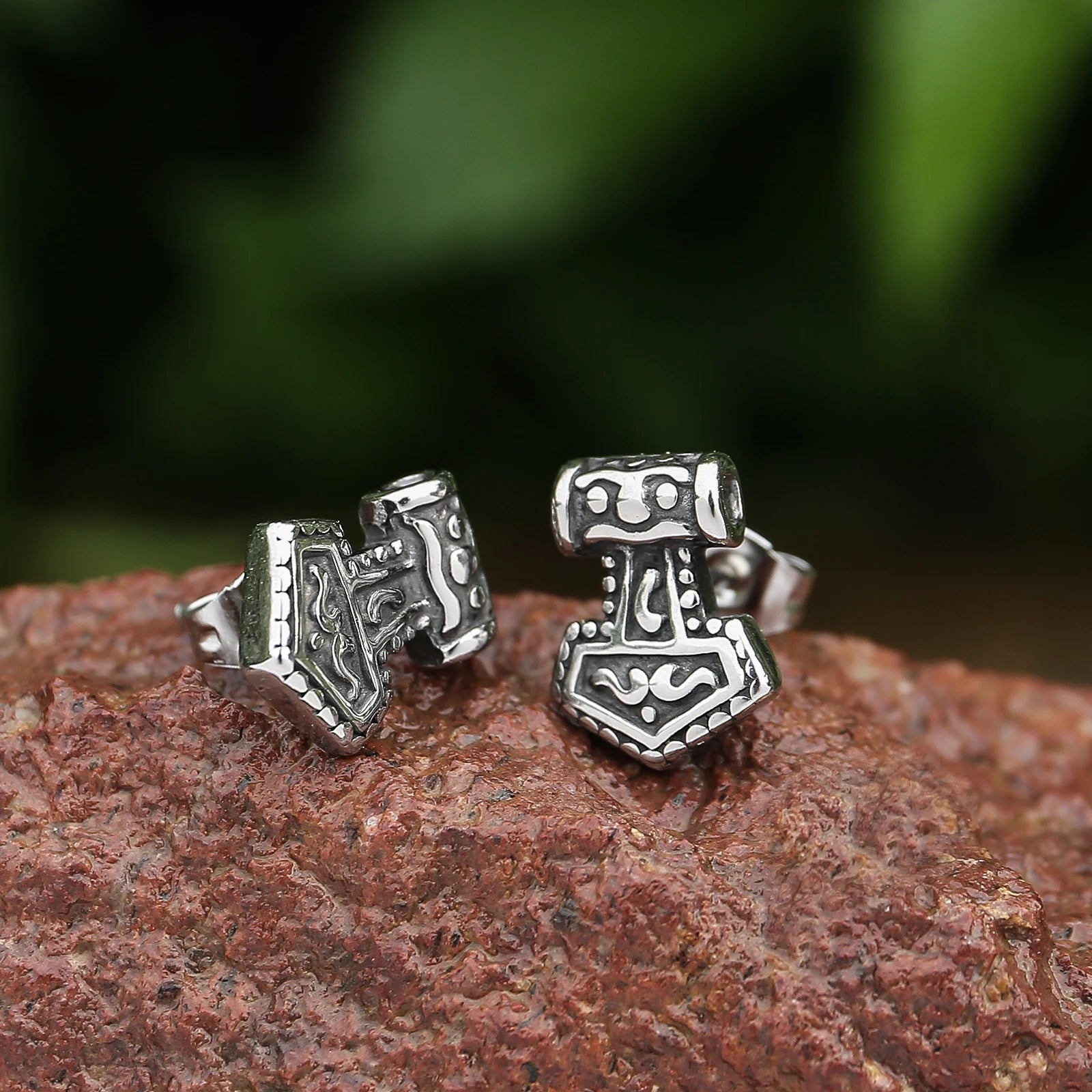 Small Thor's Hammer Stud Earrings in Stainless Steel - Vikheim