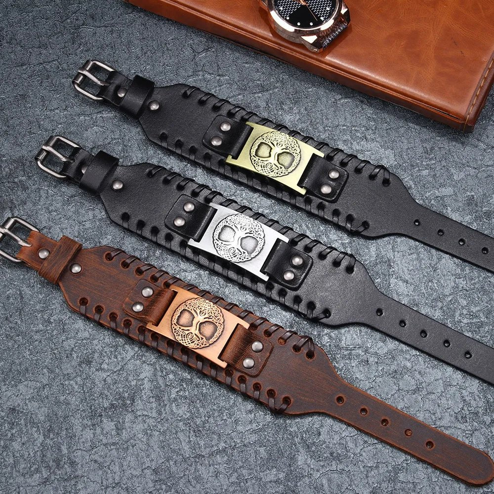 Toten Yggdrasil Leather Cuff Bracelet - Vikheim