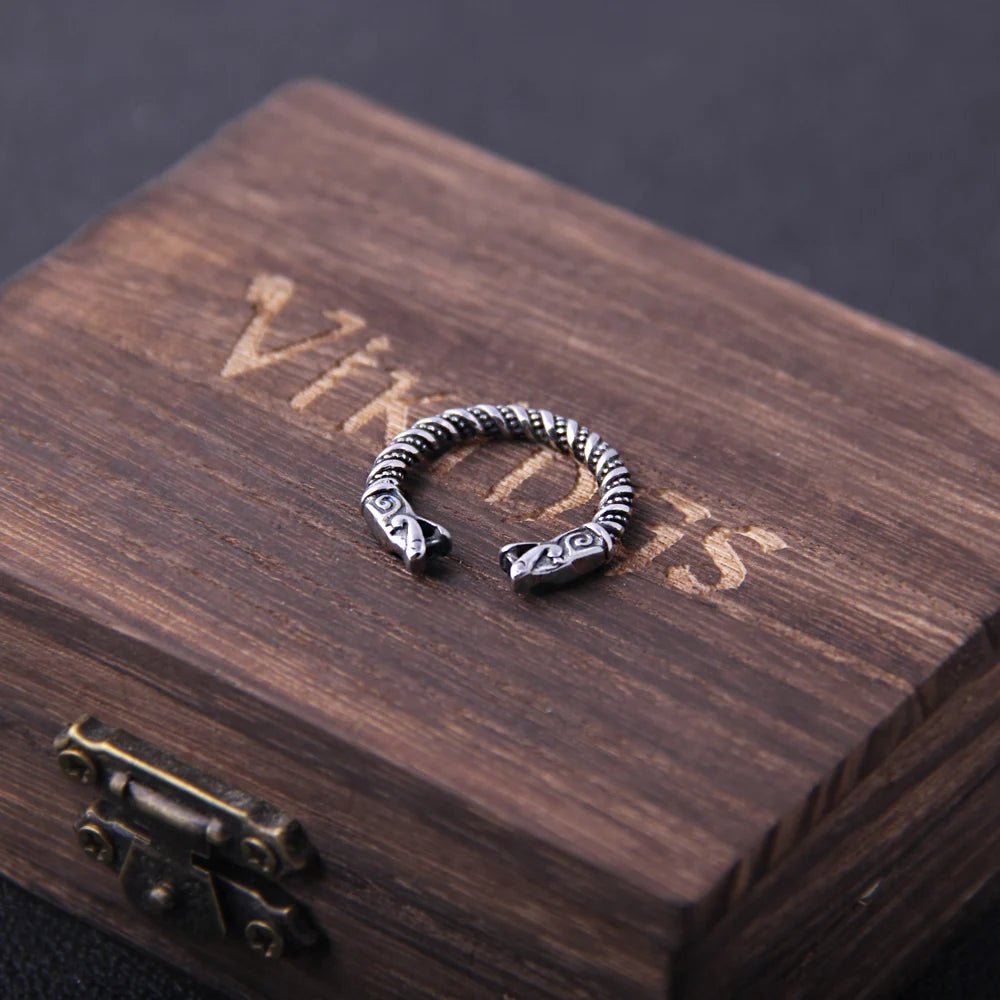 Viking Dragon Figurehead Ring with Wooden Box - Vikheim