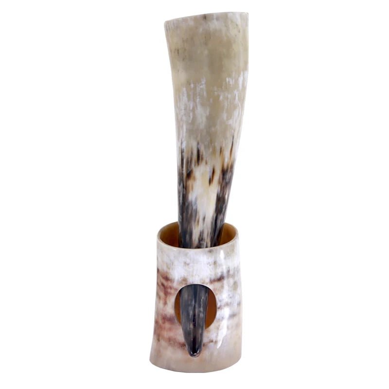 Viking Ölhorn Drinking Horn - Handcrafted Buffalo Horn Mead Vessel with Stand - Vikheim