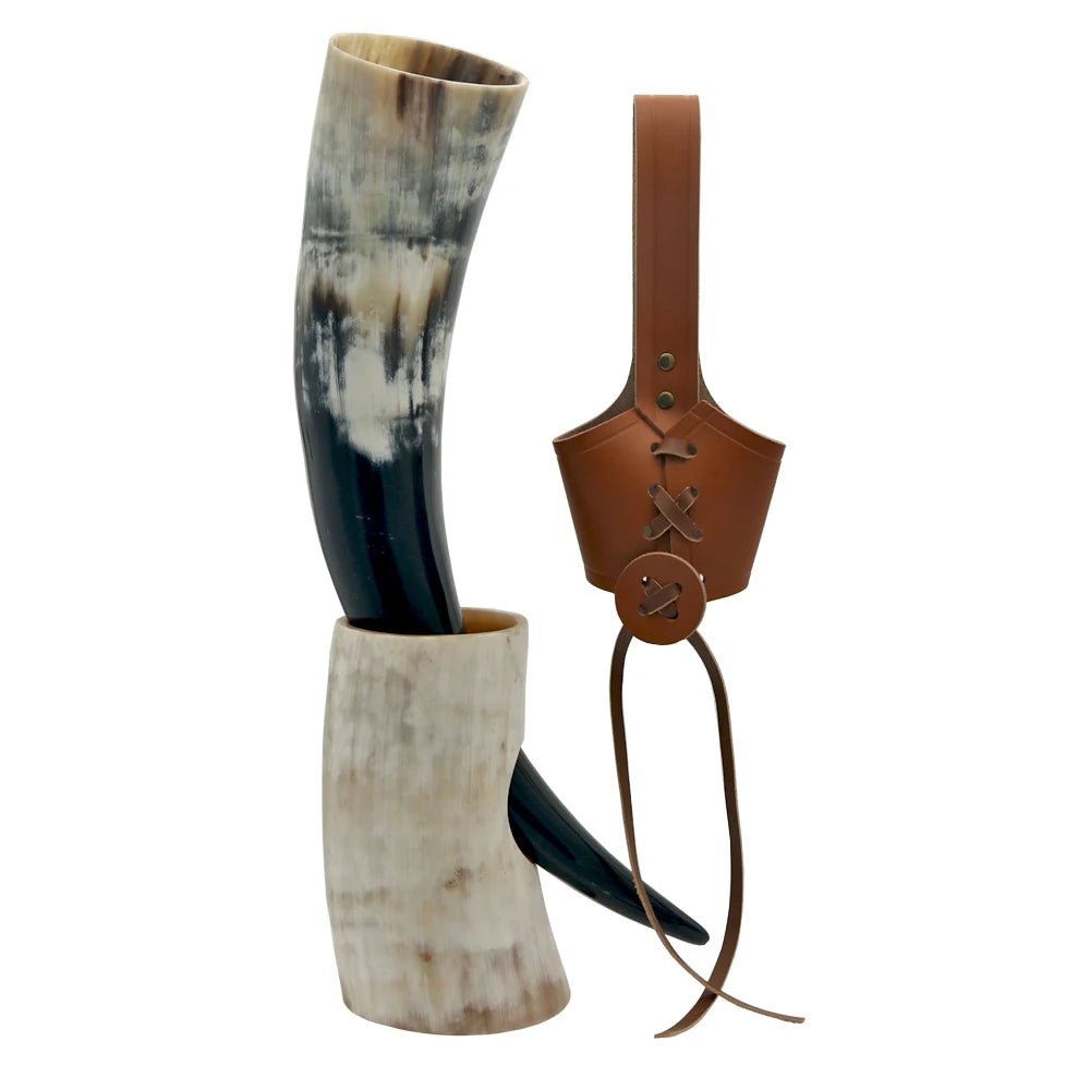 Viking Ölhorn Drinking Horn - Handcrafted Buffalo Horn Mead Vessel with Stand - Vikheim