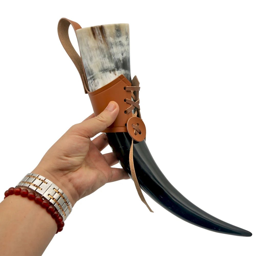 Viking Ölhorn Drinking Horn - Handcrafted Buffalo Horn Mead Vessel with Stand - Vikheim