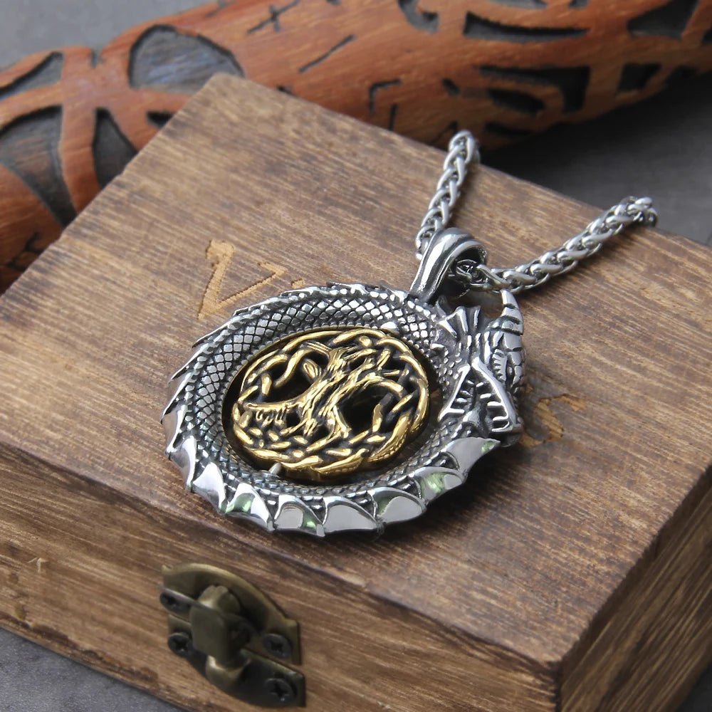 Viking Tree of Life & Ouroboros Amulet Necklace - Vikheim