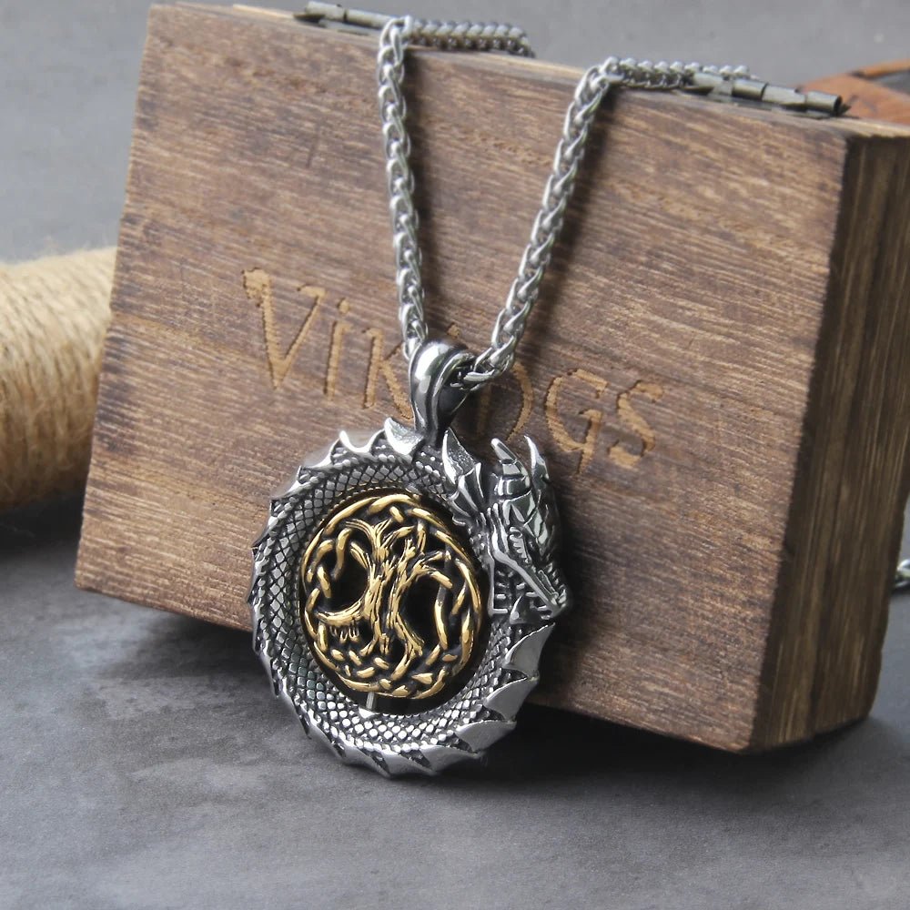 Viking Tree of Life & Ouroboros Amulet Necklace - Vikheim